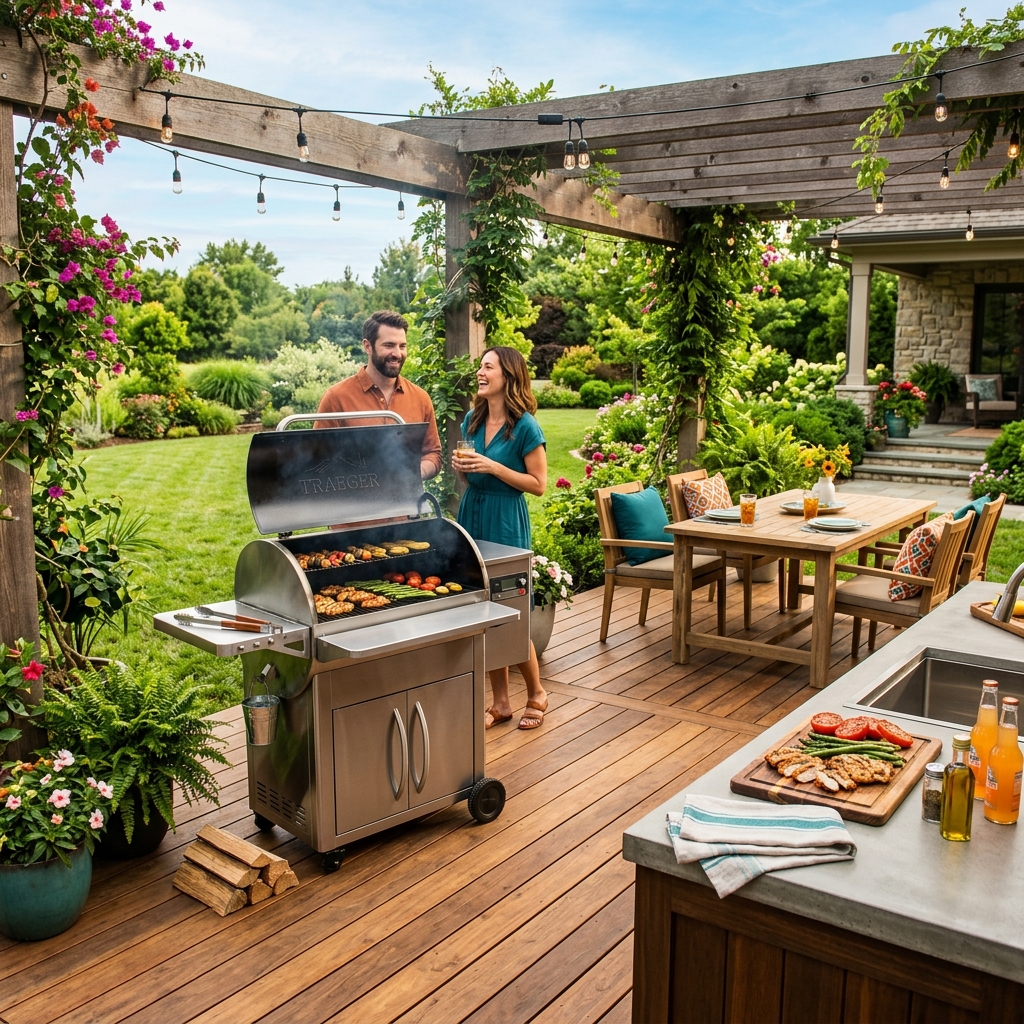 Clean backyard grill setup